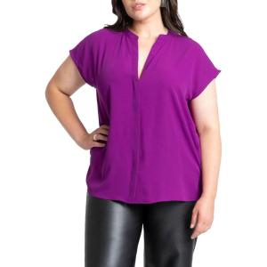 ELOQUII Women’s Plus Size Notch Collar Blouse(Eggplant Purple)