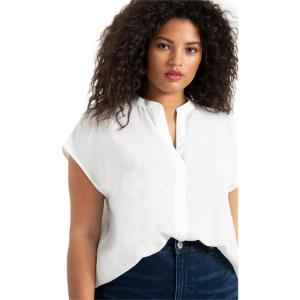 ELOQUII Women’s Plus Size Notch Collar Blouse(Soft White)