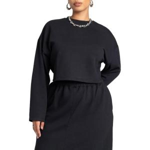 ELOQUII Women’s Plus Size Oversized Cropped Sweatshirt(Black Onyx)