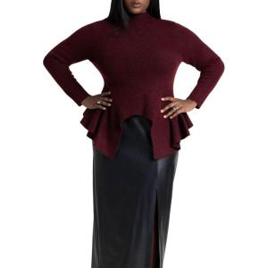 ELOQUII Women’s Plus Size Peplum Sweater(Zinfandel)