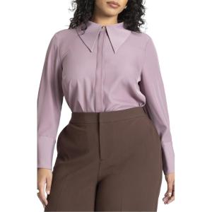 ELOQUII Women’s Plus Size Pointed Collar Button Up Shirt(Grape Shake)