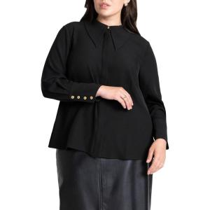 ELOQUII Women’s Plus Size Pointed Collar Button Up Shirt(Totally Black)
