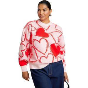 ELOQUII Women’s Plus Size Scattered Heart Sweater(Heart So Full)