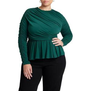 ELOQUII Women’s Plus Size Shirred Peplum Top(Rainforest)