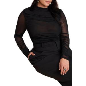 ELOQUII Women’s Plus Size Shirred Sheer Top