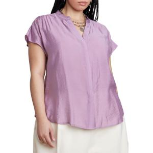 ELOQUII Women’s Plus Size Textured Notch Collar Blouse(Mesa Rose)