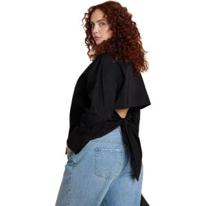 ELOQUII Women’s Plus Size Tie Back Button Up Top(Black Onyx)
