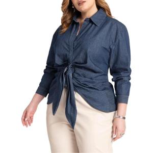 ELOQUII Women’s Plus Size Tie Front Collared Blouse