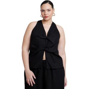ELOQUII Women’s Plus Size Twisted Linen Halter Top(Black Onyx)