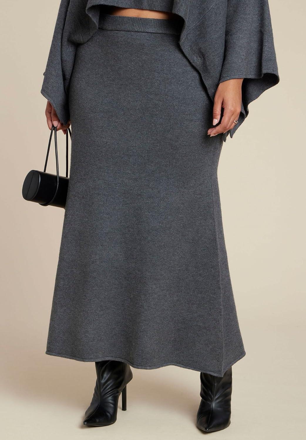 imageELOQUII Womens Plus Size Sweater Maxi SkirtDark Heather Grey