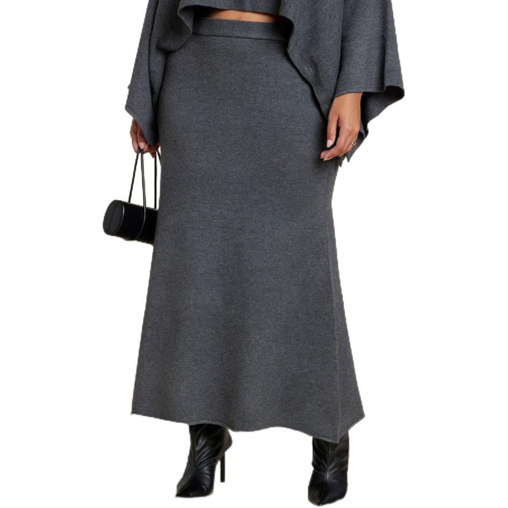 imageELOQUII Womens Plus Size Sweater Maxi SkirtDark Heather Grey