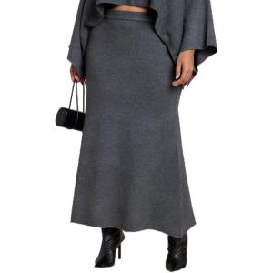 ELOQUII Women’s Plus Size Sweater Maxi Skirt(Dark Heather Grey)