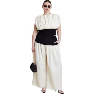 ELOQUII Women’s Plus Size Colorblocked Wide Leg Pant(Black and White)