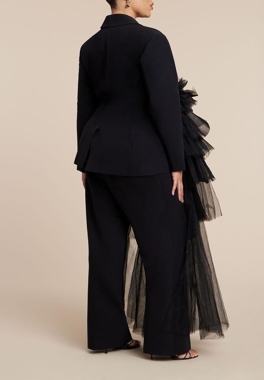 imageELOQUII Womens Plus Size Dramatic Tiered Tulle BlazerBlack Onyx