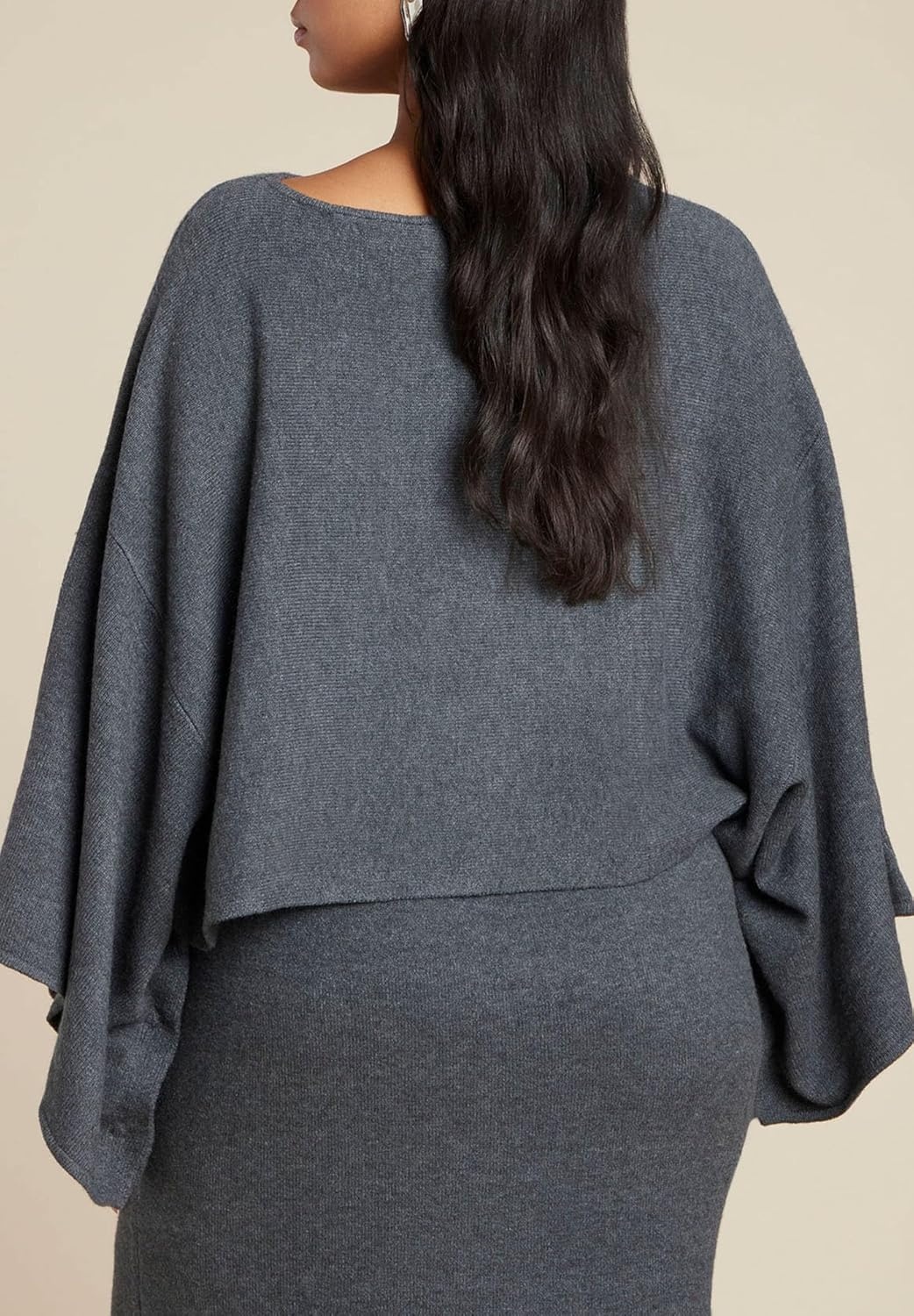 imageELOQUII Womens Plus Size Draped Cropped SweaterDark Heather Grey