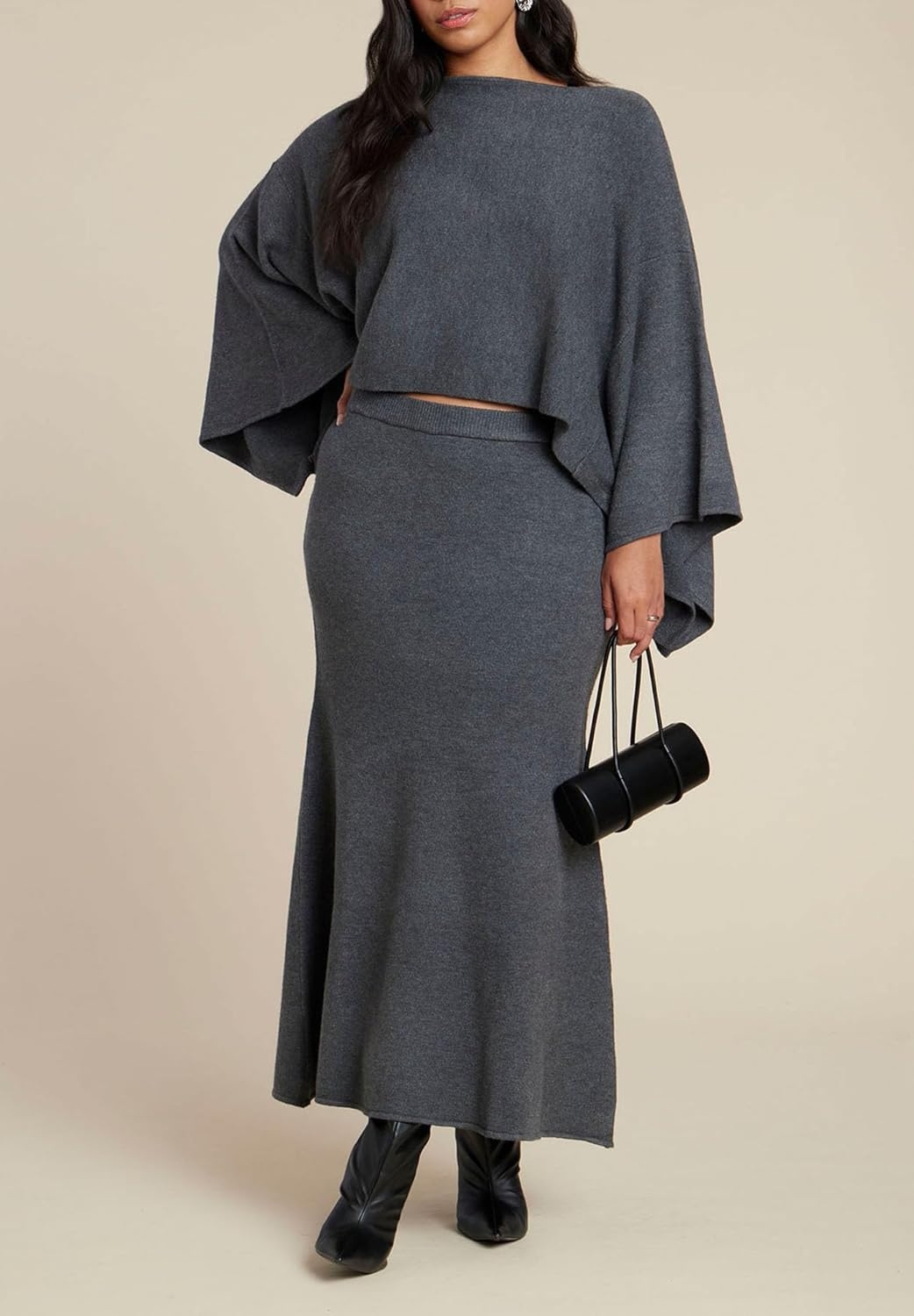 imageELOQUII Womens Plus Size Draped Cropped SweaterDark Heather Grey