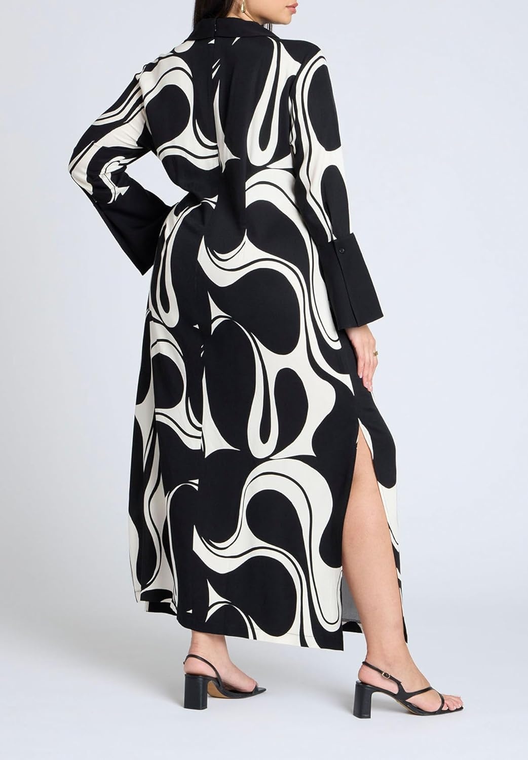 imageELOQUII Womens Plus Size Printed Collared Maxi DressCookies and Cream