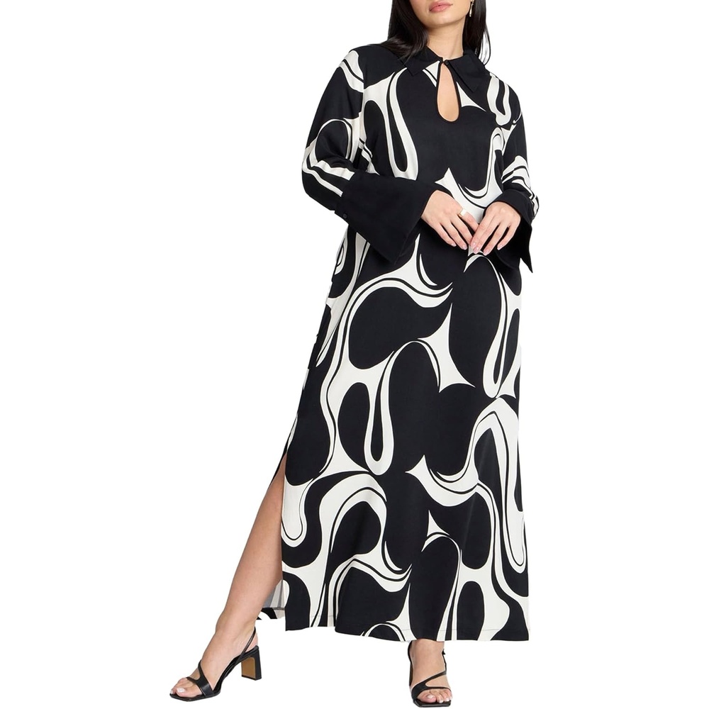 imageELOQUII Womens Plus Size Printed Collared Maxi DressCookies and Cream