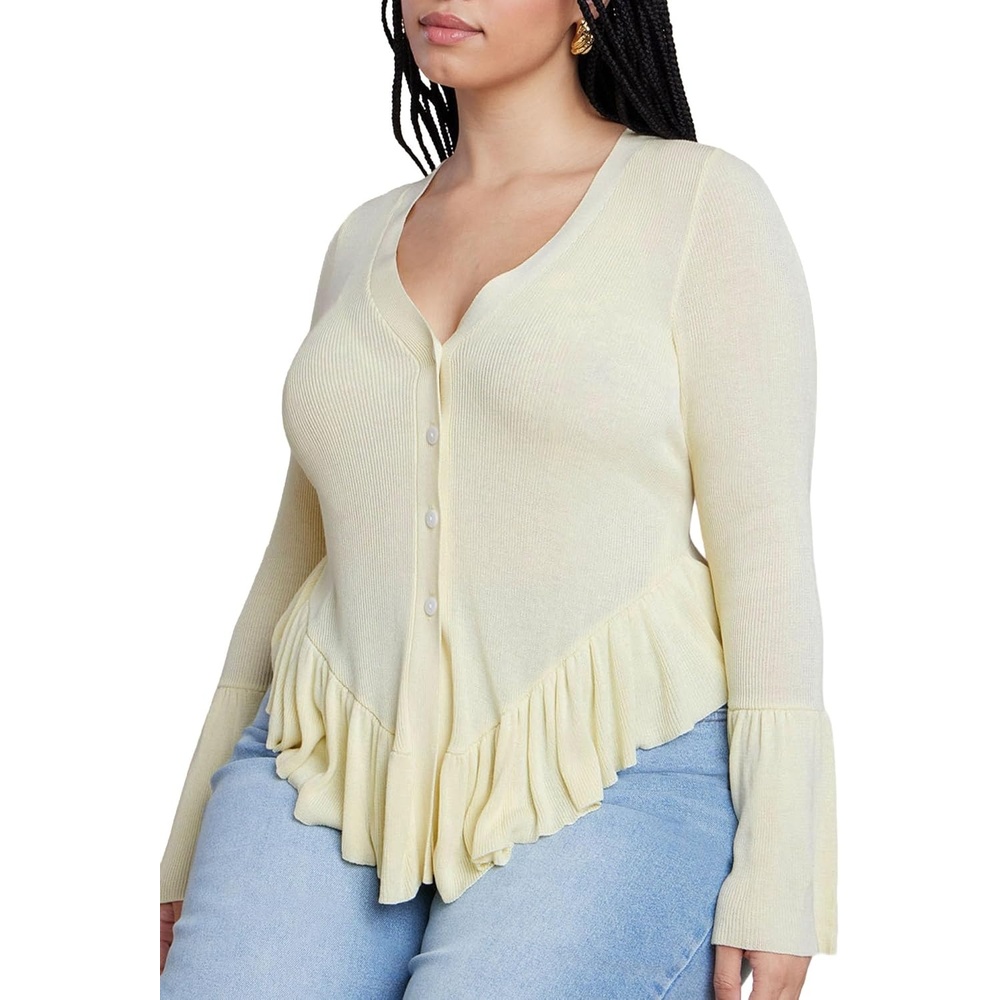 imageELOQUII Womens Plus Size Ruffle CardiganSunlight