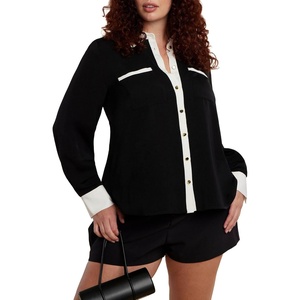 ELOQUII Women’s Plus Size Combo Collared Long Sleeve Shirt(Black and Cream)