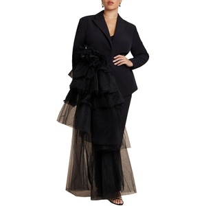 ELOQUII Women’s Plus Size Dramatic Tiered Tulle Blazer(Black Onyx)