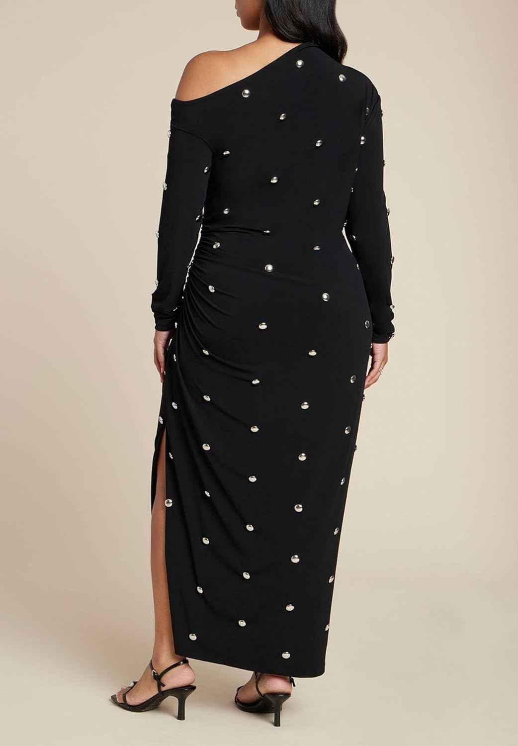 image:imageELOQUII Womens Plus Size Draped Hardware Fitted DressBlack Onyx