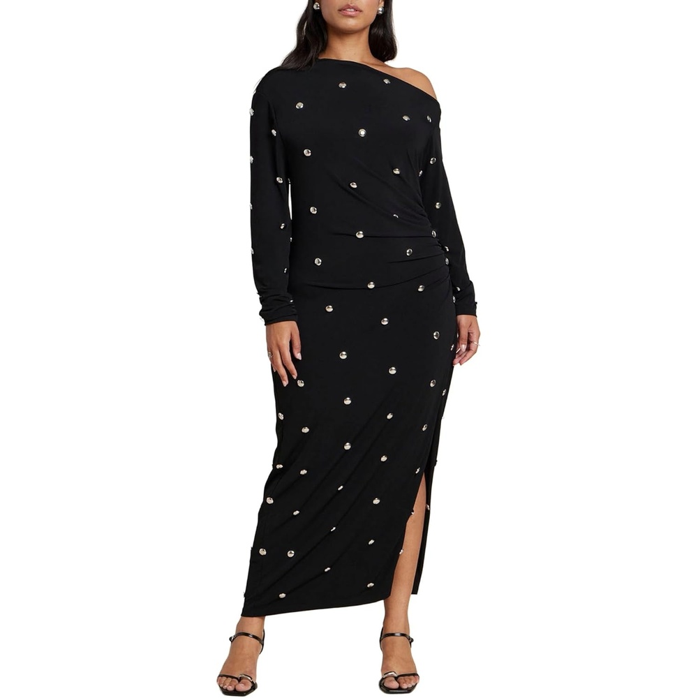 image:imageELOQUII Womens Plus Size Draped Hardware Fitted DressBlack Onyx