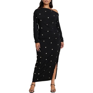 ELOQUII Women’s Plus Size Draped Hardware Fitted Dress(Black Onyx)